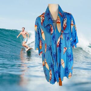 VINTAGE 90'S BUTTON DOWN PINEAPPLE CONNECTION HAWAIIAN SURFBOARD SHIRT